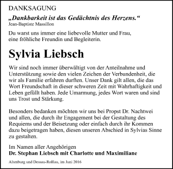 Traueranzeige von Sylvia Liebsch von Mitteldeutsche Zeitung Dessau-Roßlau