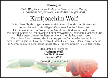 Traueranzeige von Kurtjoachim Wolf von Mitteldeutsche Zeitung Quedlinburg