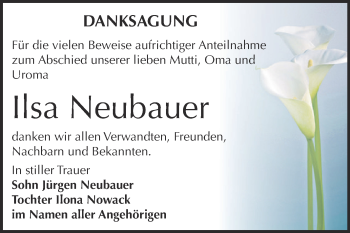 Traueranzeige von Ilsa Neubauer von Super Sonntag Zeitz