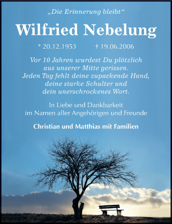 Traueranzeige von Wilfried Nebelung von Mitteldeutsche Zeitung Wittenberg