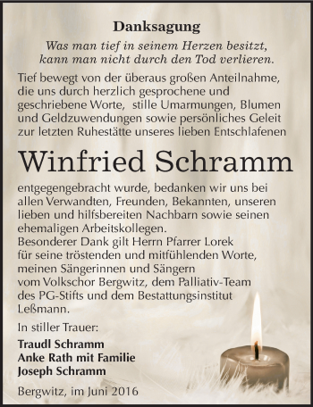 Traueranzeige von Winfried Schramm von Mitteldeutsche Zeitung Wittenberg