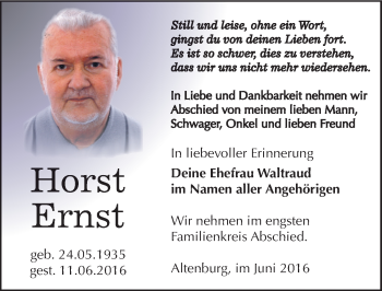 Traueranzeige von Horst Ernst von Mitteldeutsche Zeitung Zeitz
