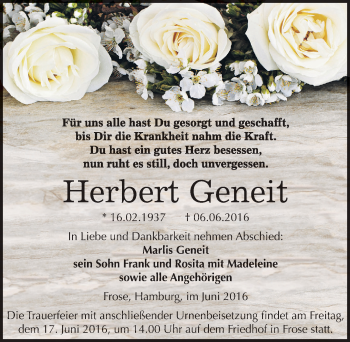 Traueranzeige von Herbert Geneit von Mitteldeutsche Zeitung Aschersleben