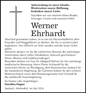 Traueranzeige von Werner Ehrhardt von Mitteldeutsche Zeitung Naumburg/Nebra