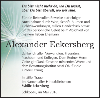 Traueranzeige von Alexander Eckersberg von Mitteldeutsche Zeitung
