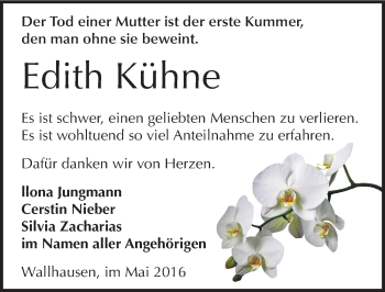 Traueranzeige von Edith Kühne von Mitteldeutsche Zeitung Sangerhausen