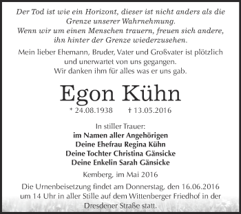 Traueranzeige von Egon Kühn von WVG - Wochenspiegel Wittenberg