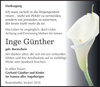 Traueranzeige von Inge Günther von Mitteldeutsche Zeitung Merseburg/Querfurt
