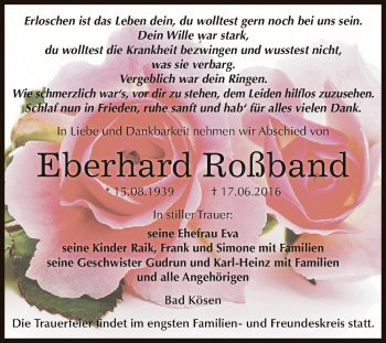 Traueranzeige von Eberhard Roßband von WVG - Wochenspiegel NMB / WSF / ZTZ
