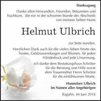 Traueranzeige von Helmut Ulbrich von WVG - Wochenspiegel Bitterfeld