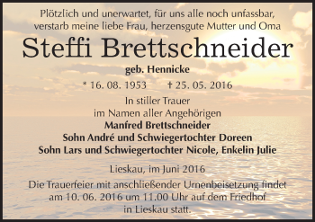 Traueranzeige von Steffi Brettschneider von Mitteldeutsche Zeitung Halle/Saalkreis