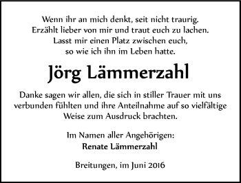Traueranzeige von Jörg Lämmerzahl von Mitteldeutsche Zeitung Sangerhausen