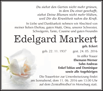 Traueranzeige von Edelgard Markert von WVG - Wochenspiegel Merseburg