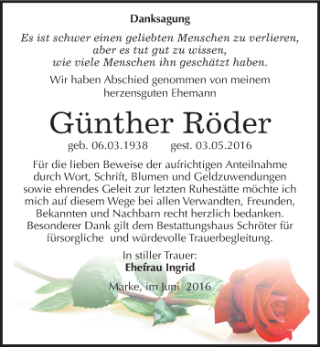 Traueranzeige von Günther Röder von Mitteldeutsche Zeitung Bitterfeld