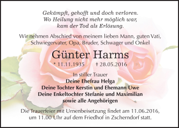 Traueranzeige von Günter Harms von Mitteldeutsche Zeitung Bitterfeld