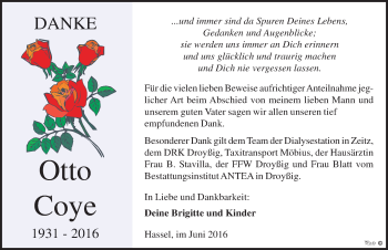 Traueranzeige von Otto Coye von Mitteldeutsche Zeitung Zeitz