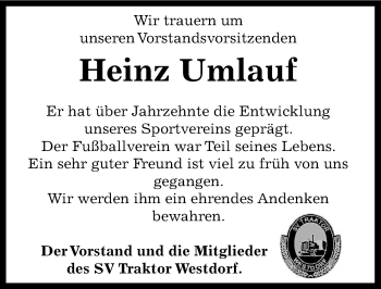Traueranzeige von Heinz Umlauf von Mitteldeutsche Zeitung Aschersleben