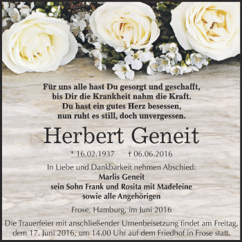 Traueranzeige von Herbert Geneit von Super Sonntag Aschersleben