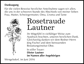 Traueranzeige von Rosetraude Lautner von Mitteldeutsche Zeitung Merseburg/Querfurt