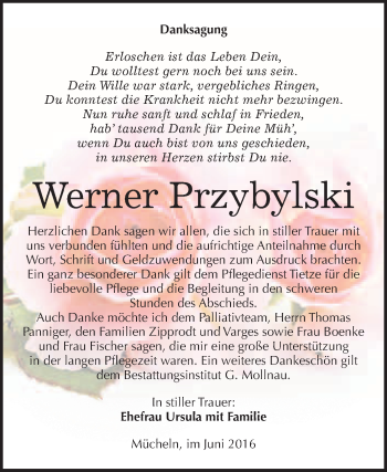 Traueranzeige von Werner Przybylski von WVG - Wochenspiegel Merseburg