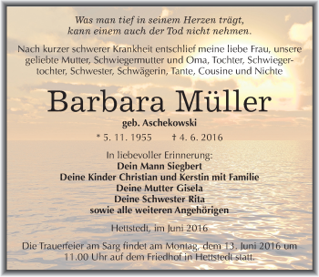 Traueranzeige von Barbara Müller von Mitteldeutsche Zeitung Mansfelder Land