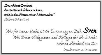 Traueranzeige von Sven  von Mitteldeutsche Zeitung Aschersleben