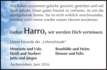 Traueranzeige von Harro  von Mitteldeutsche Zeitung Aschersleben