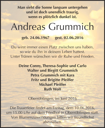 Traueranzeige von Andreas Grummich von WVG - Wochenspiegel SGH