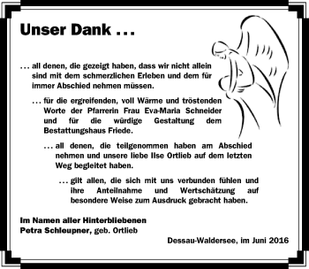 Traueranzeige von Ilse Schleupner von Mitteldeutsche Zeitung Dessau-Roßlau