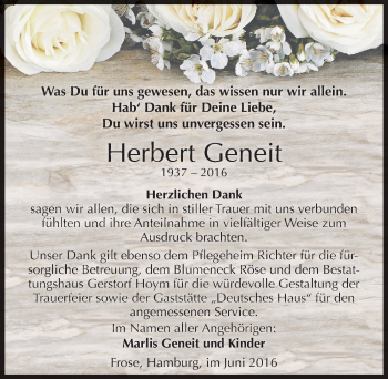 Traueranzeige von Herbert Geneit von Mitteldeutsche Zeitung Aschersleben
