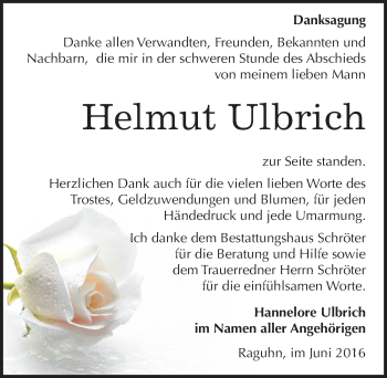 Traueranzeige von Helmut Ulbrich von Mitteldeutsche Zeitung Bitterfeld