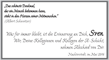 Traueranzeige von Sven  von Super Sonntag Aschersleben