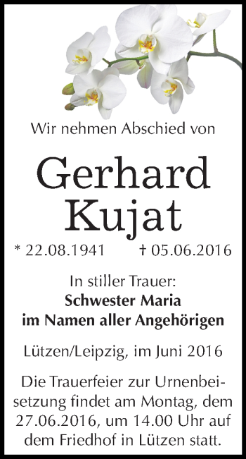 Traueranzeige von Gerhard Kujat von Super Sonntag Merseburg