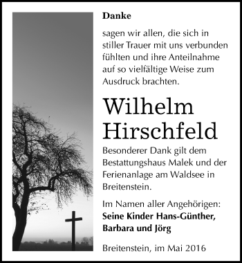 Traueranzeige von Wilhelm Hirschfeld von Mitteldeutsche Zeitung Sangerhausen