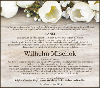 Traueranzeige von Wilhelm Mischok von Super Sonntag Aschersleben