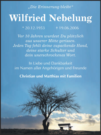 Traueranzeige von Wilfried Nebelung von Super Sonntag Wittenberg