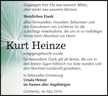 Traueranzeige von Kurt Heinze von WVG - Wochenspiegel NMB / WSF / ZTZ
