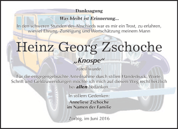 Traueranzeige von Heinz Georg Zschoche von WVG - Wochenspiegel Bitterfeld