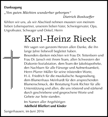 Traueranzeige von Karl-Heinz Rieck von Mitteldeutsche Zeitung Sangerhausen