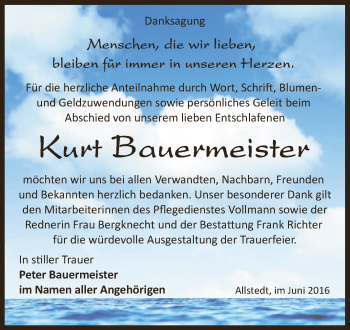 Traueranzeige von Kurt Bauermeister von Super Sonntag SGH Mansf. Land