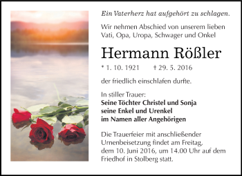Traueranzeige von Hermann Rößler von Super Sonntag SGH Mansf. Land