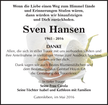 Traueranzeige von Sven Hansen von Mitteldeutsche Zeitung Aschersleben