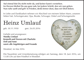 Traueranzeige von Heinz Umlauf von Mitteldeutsche Zeitung Aschersleben