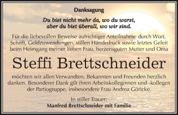 Traueranzeige von Steffi Brettschneider von Mitteldeutsche Zeitung Halle/Saalkreis