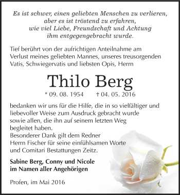 Traueranzeige von Thilo Berg von Mitteldeutsche Zeitung Zeitz