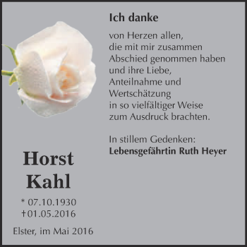 Traueranzeige von Horst Kahl von Super Sonntag Wittenberg