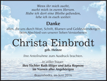 Traueranzeige von Christa Einbrodt von Mitteldeutsche Zeitung Merseburg/Querfurt