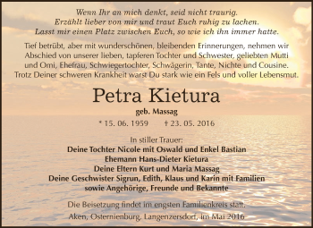 Traueranzeige von Petra Kietura von WVG - Wochenspiegel Dessau / Köthen