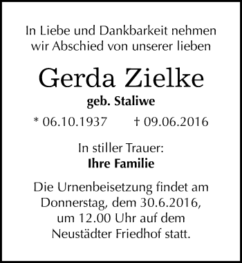 Traueranzeige von Gerda Zielke von Mitteldeutsche Zeitung Halle/Saalkreis