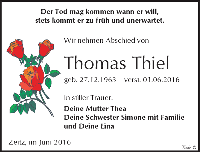  Traueranzeige für Thomas Thiel vom 10.06.2016 aus Mitteldeutsche Zeitung Zeitz